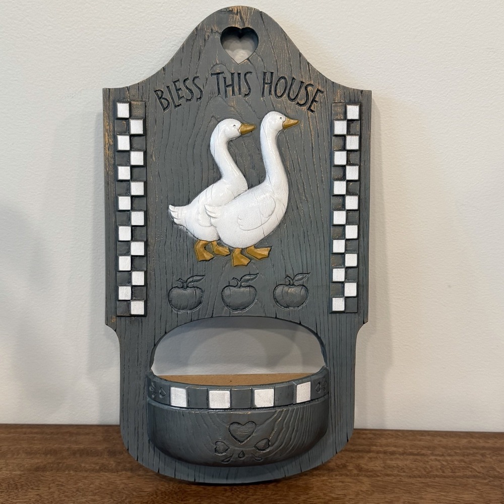 BURWOOD Bless This House Country Geese Duck Wall Pocket Grandma Cottagecore 90s